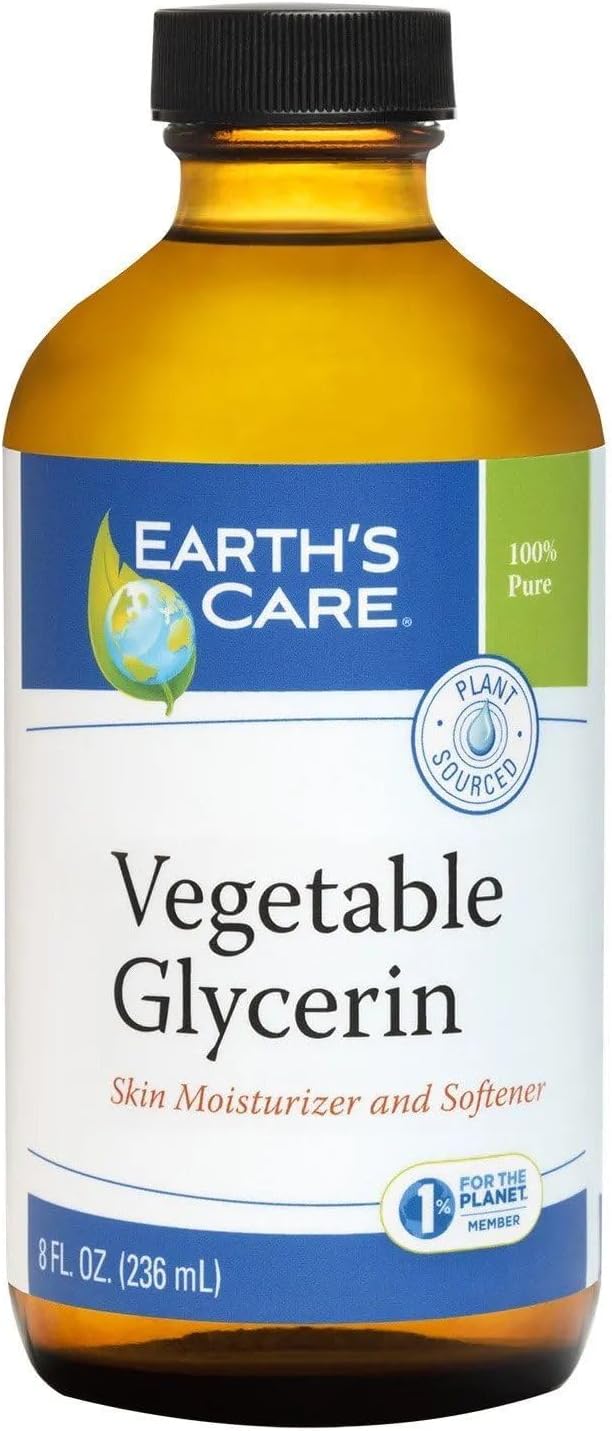 Earth's Care Vegetable Glycerin, 100% Pure Liquid Glycerine for Hair, Skin and DIY Projects, Glass Bottle, 8 FL. OZ.