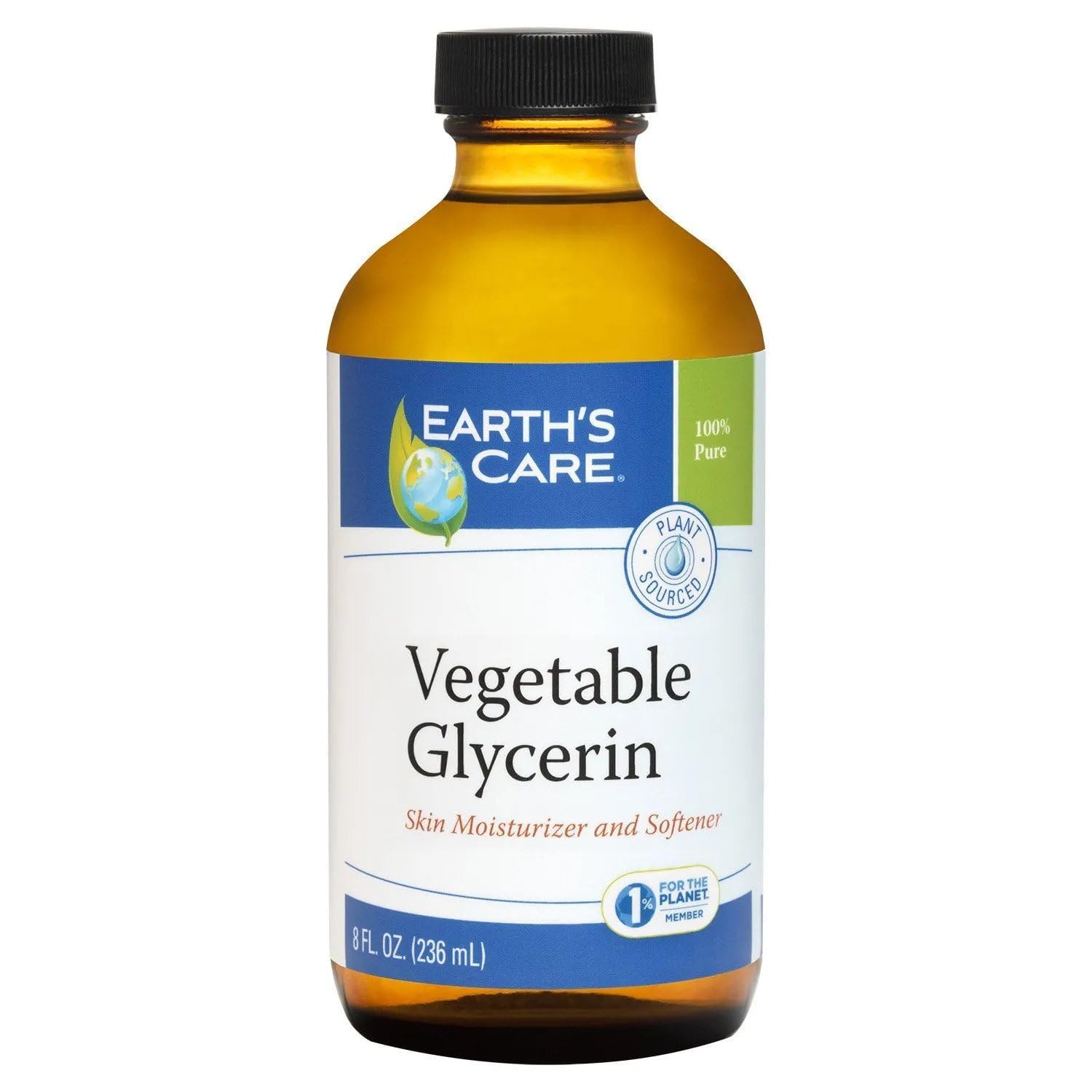 Earth's Care Vegetable Glycerin, 100% Pure Liquid Glycerine for Hair, Skin and DIY Projects, Glass Bottle, 8 FL. OZ.