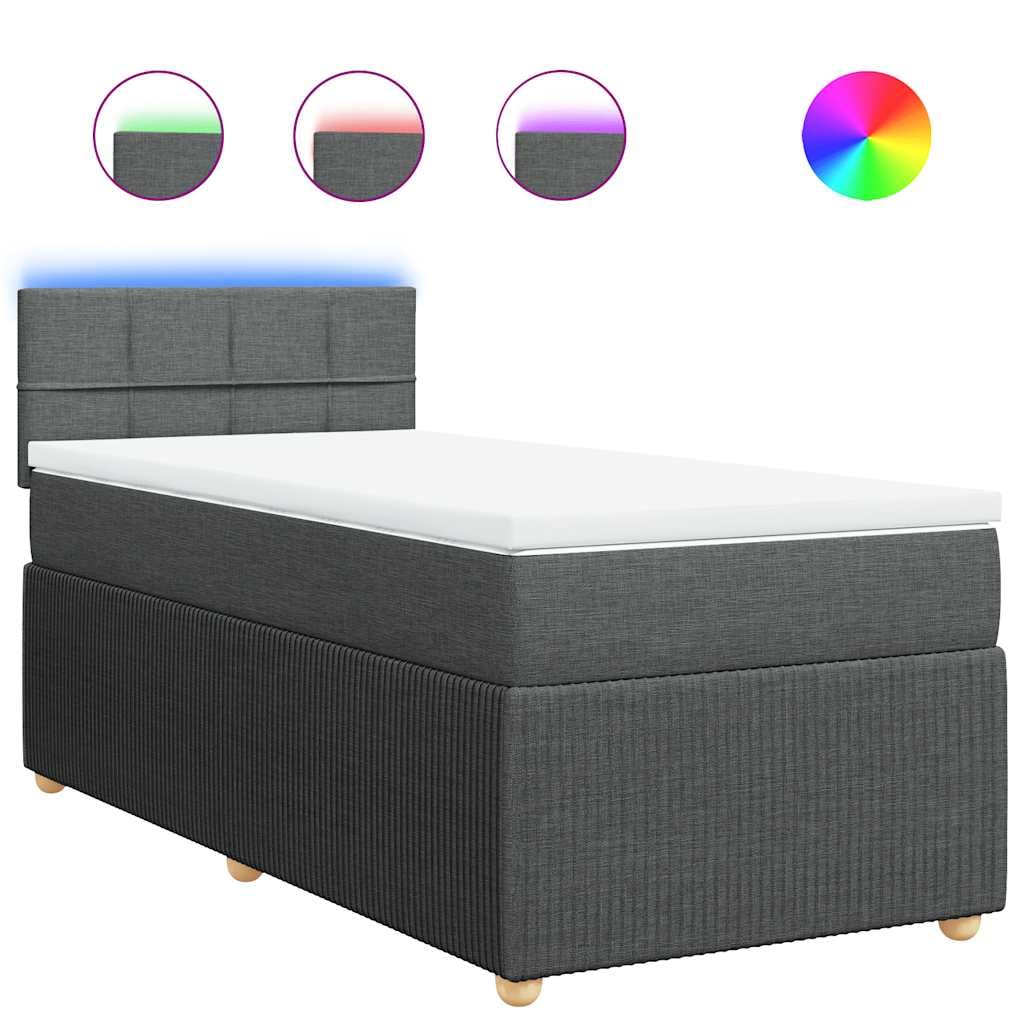 Cama con somier LED, 80 x 200 cm, color gris oscuro, núcleo de muelles ensacados, estructura de madera, 100 cm de altura, para jóvenes y habitaciones de invitados