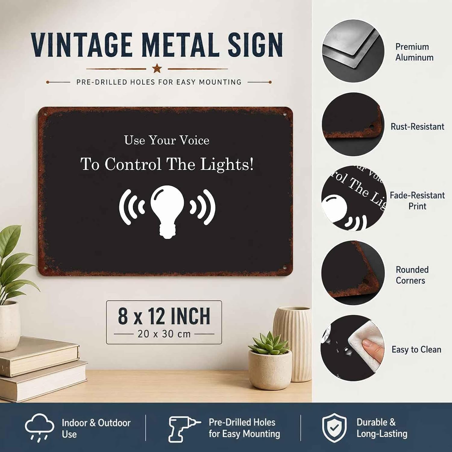 Use Your Voice Control Smart Light Aluminum Metal Sign, 8 X 12 Inch, Vintage Wall Decor for Home Living Room Garage Bar Man Cave image 3
