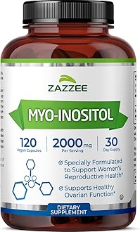 Zazzee Myo-Inositol Capsules, 2000 mg per Serving, 120 Vegan Capsules, Ideal Dosage for 40:1 Ratio, Kosher, 100% Vegetarian, Hormone Balance & Healthy Ovarian Function Support, All-Natural and Non-GMO