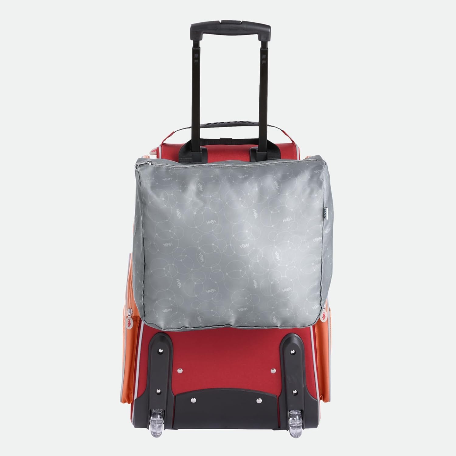 HABA Kinder-Schranktrolley Apricot mit 2 Rollen – Kinderkoffer aus recyceltem Polyester mit Schmutzwäschebeutel, 3 herausnehmbaren Böden und 4 Reißverschluss-Außentaschen – 2012725002