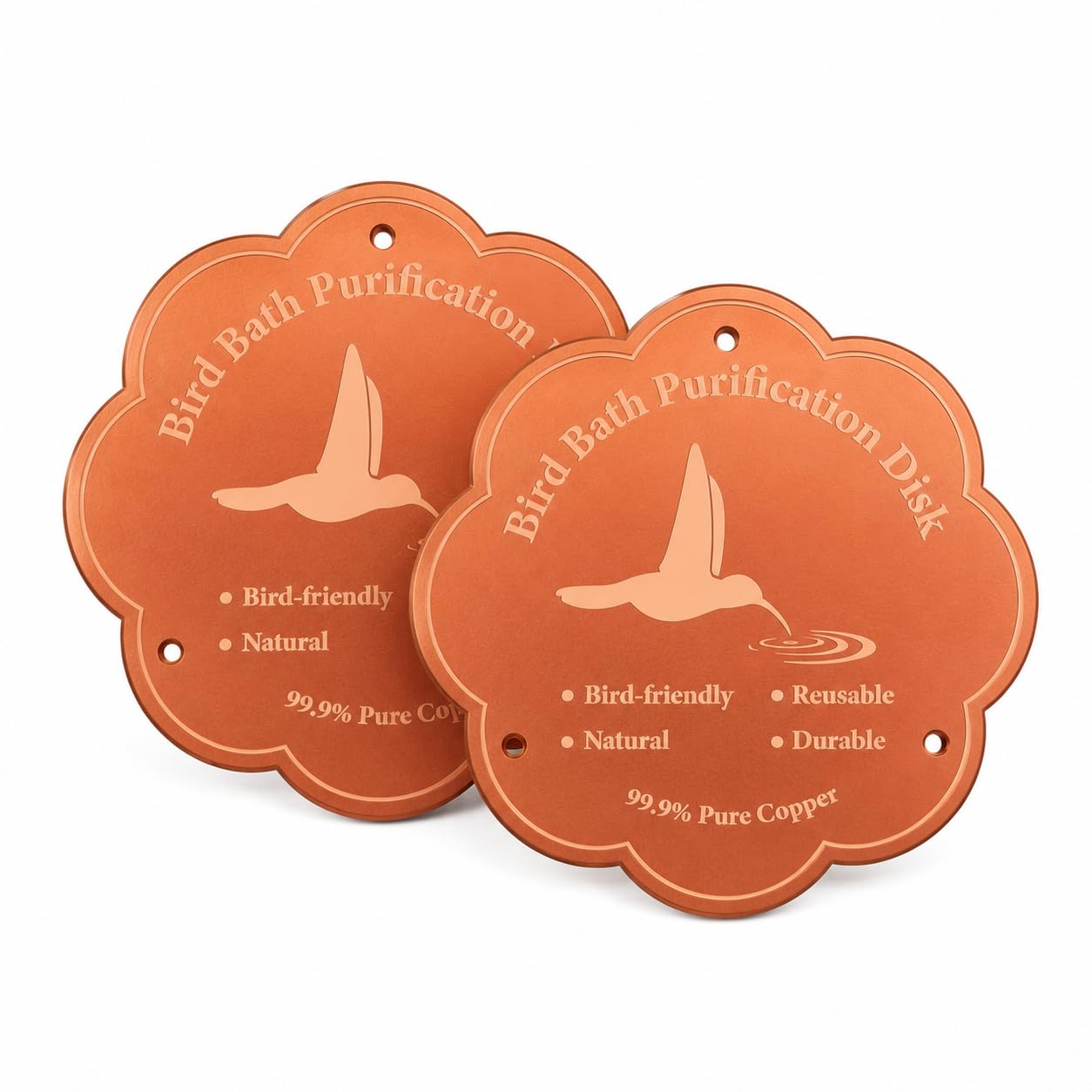 Sarvvte 2-Pack 99.99% Pure Copper Bird Bath Cleaner Discs - 100mm Natural Water Purifier for Solar Bird Baths, Fountains & Heated Waterers - Maintenance-Free Anti-Corrosion Treatment for Clear Water