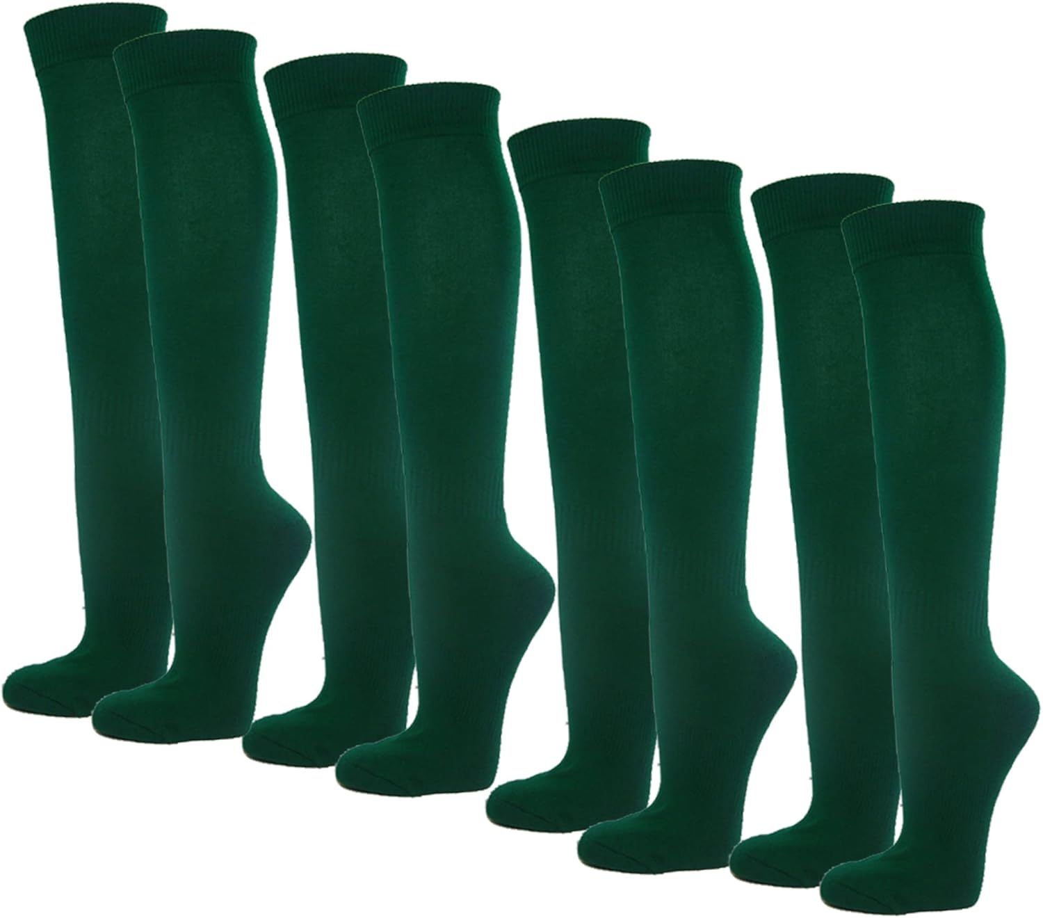 COUVER Knee High Sports Athletic Baseball Softball Socks, 4 Pairs Pack, Dark Green, Medium