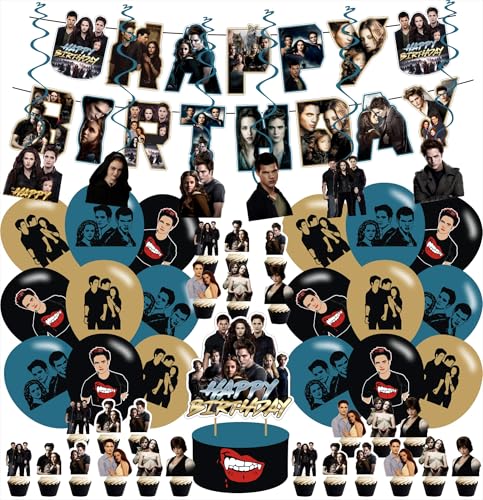 Vampire Party Decoration Include Twilight Saga Birthday Banner  Cake Topper Saga Party Latex Balloons Swirls for Birthday Vampire Halloween Party Supplies