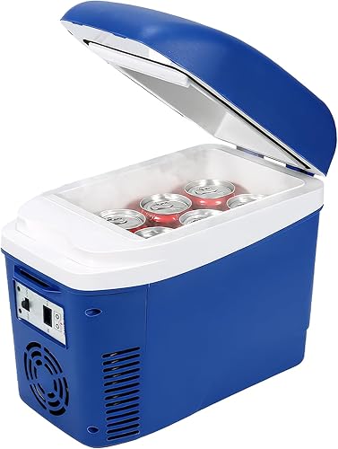 Miniatura 1 de Iceblue Mini refrigerador de 7L9 latas, enchufe de CA y cargador de coche de 12 V, refrigerador pequeño con cinturón, mini refrigerador portátil y