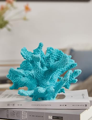 Miniatura 4 de HAUCOZE Ocean Decor Artificial Coral Statue Modern Sculpture Home Gifts Table Centerpiece Crafts Polyresin Green Arts 8.3inch