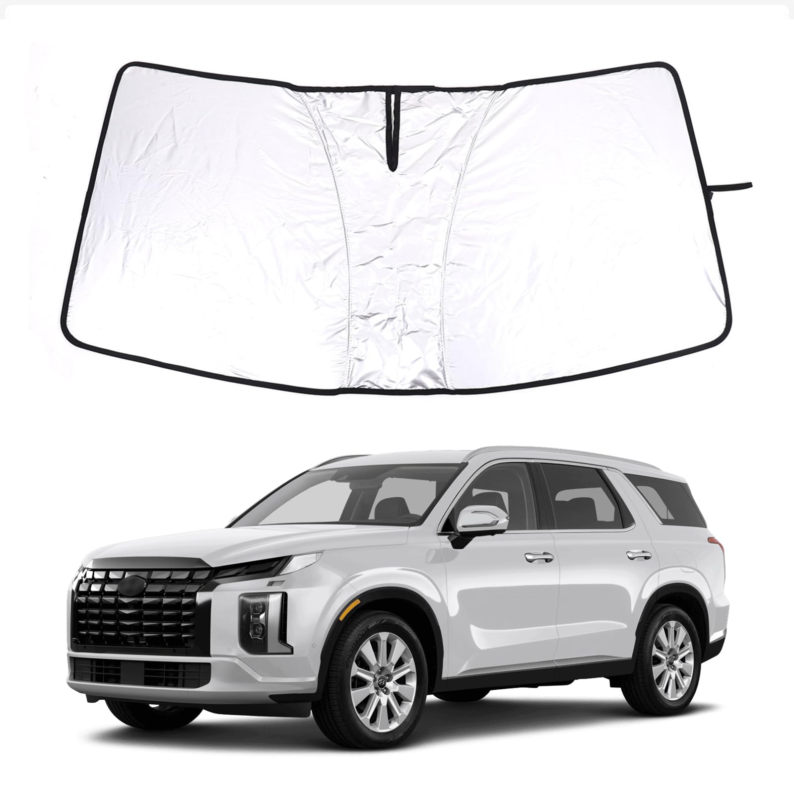 Front Windshield Sunshade for Hyundai Palisade 2020-2024, Front Window Sun Shade, Foldable Reflective Sun Visor, Screen Shield Cover UV Blocker Protector HeatShield Keeps Your Vehicle Cool (White)