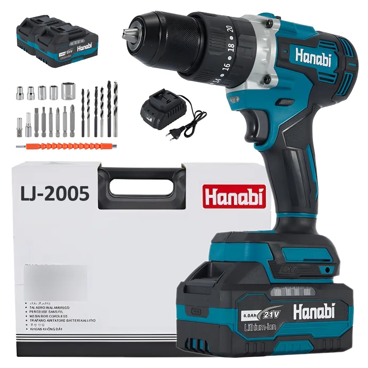 Parafusadeira Hanabi LJ2005 21v Brushless Furadeira 2 Bateria 13mm