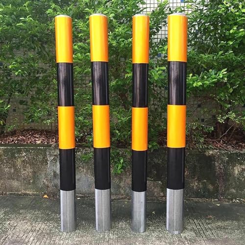 Generisch Robuste Stahlpoller – 4er-Pack Sicherheitspfosten aus Metall für die Verkehrsregelung auf Einfahrten und Parkplätzen, langlebig mit reflektierendem Streifen für