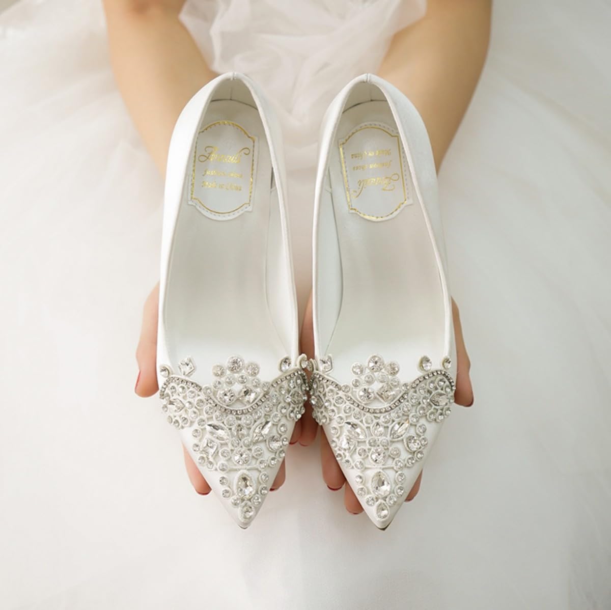 Scarpe con Tacco Alto da Sposa Chiuse con Strass e Suola in Gomma Antiscivolo,Modèle HD168-70