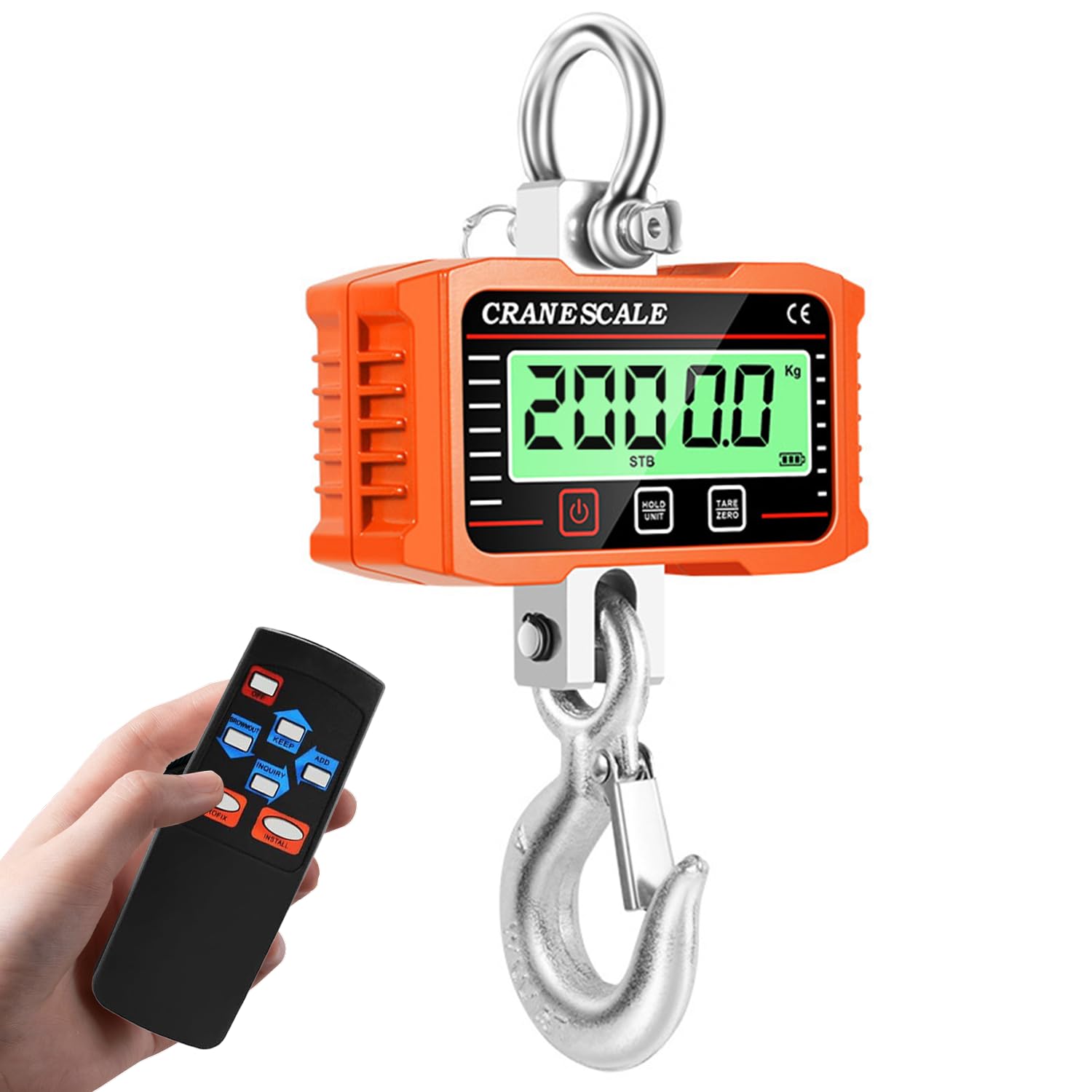 Báscula de Grúa 2000kg/4400lb, Crane Scale Báscula Colgante Industrial de Alta Precisión con Control Remoto y Sensor Preciso y Pantalla LCD y Gancho, Ideal para Granja, Fábrica, Construcción