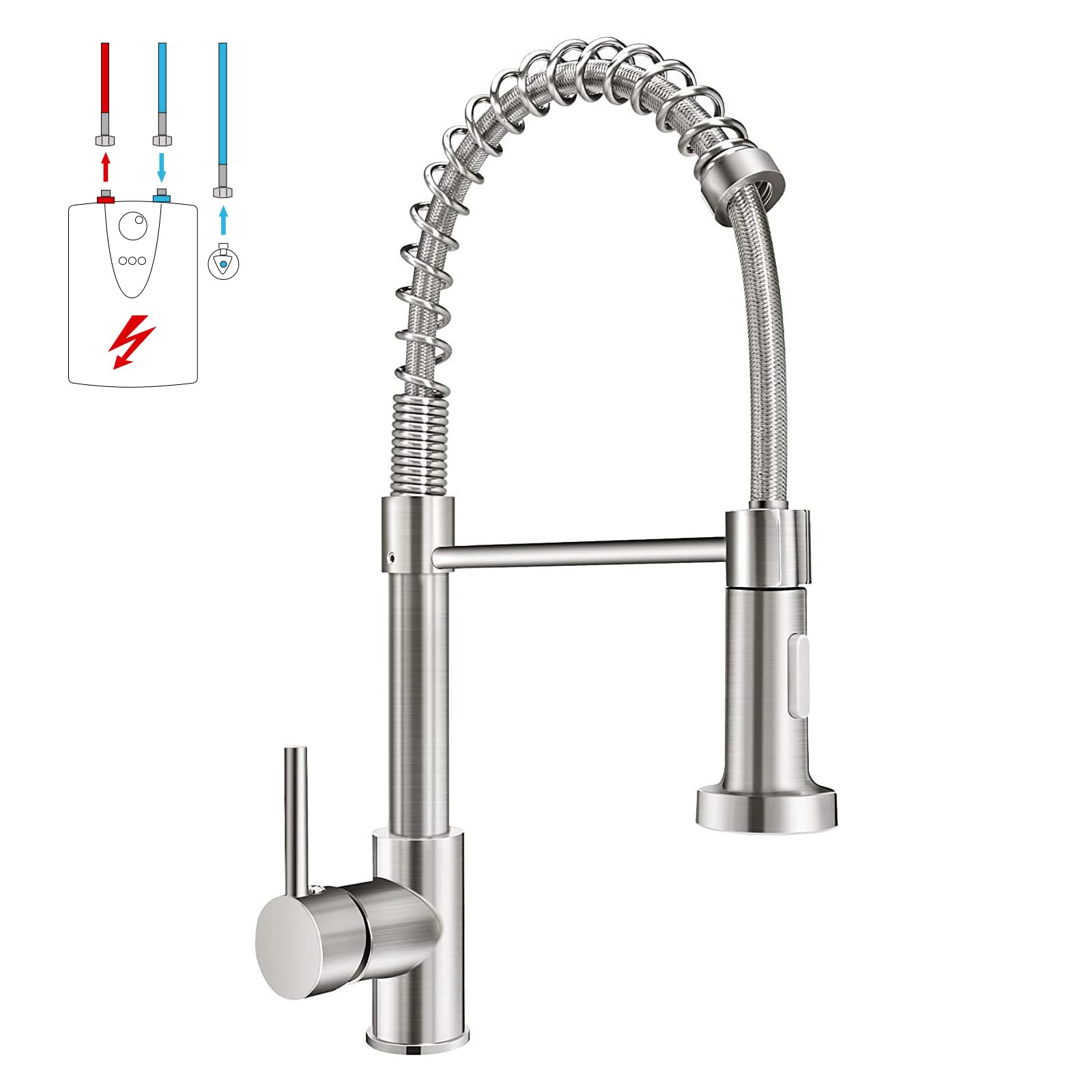Wasserhahn Küche Niederdruck Küchenarmatur Niederdruckarmatur mit 2 Wasserstrahl, Armatur für Boiler/Untertischgeräte, 360° schwenkbar, Einhand-Mischbatterie, Spültischarmatur für Küchespüle