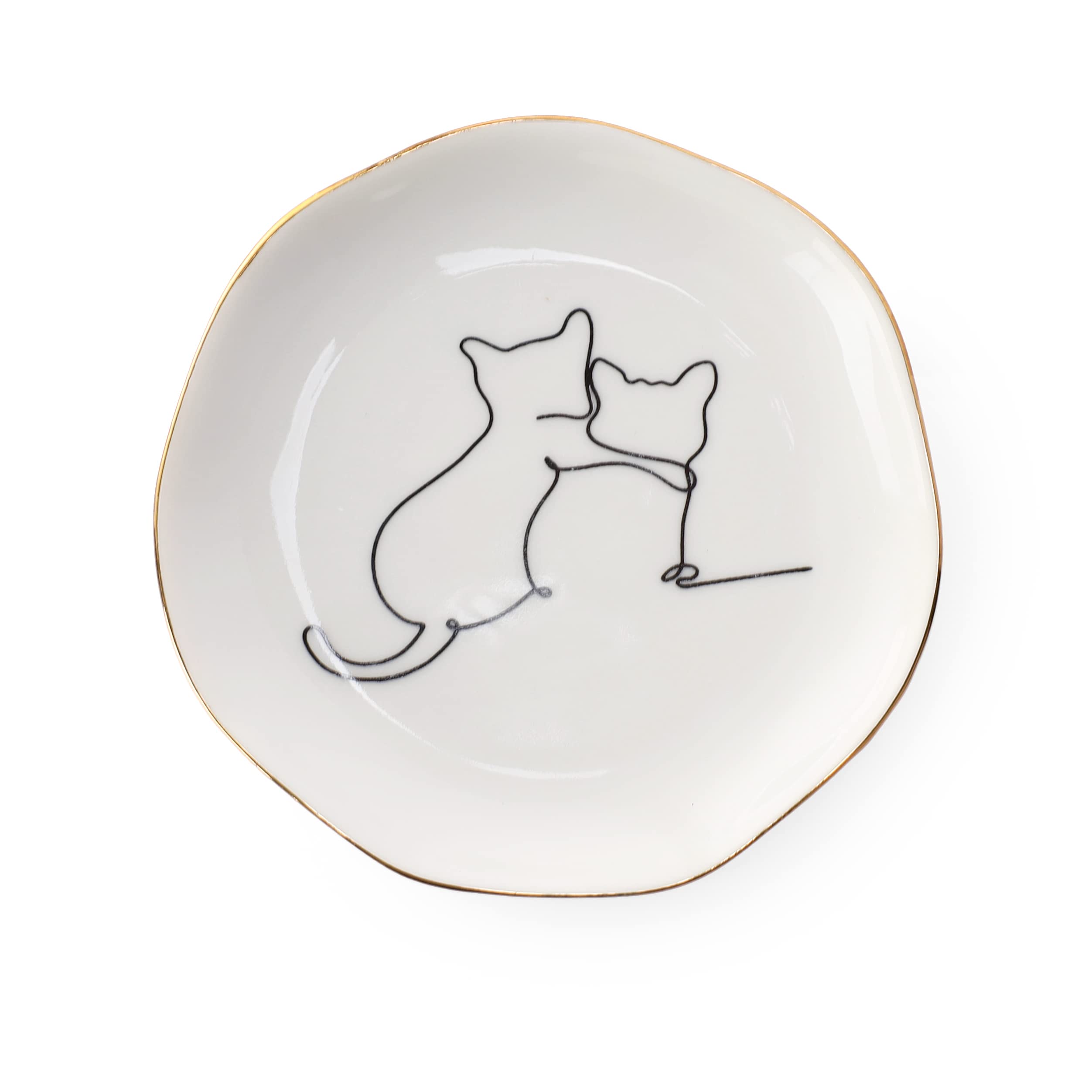 HOME SMILEHOME SMILE Cat Ring Dish Jewelry Tray,Christmas Gifts for Cat Lovers,Ceramic White,4"