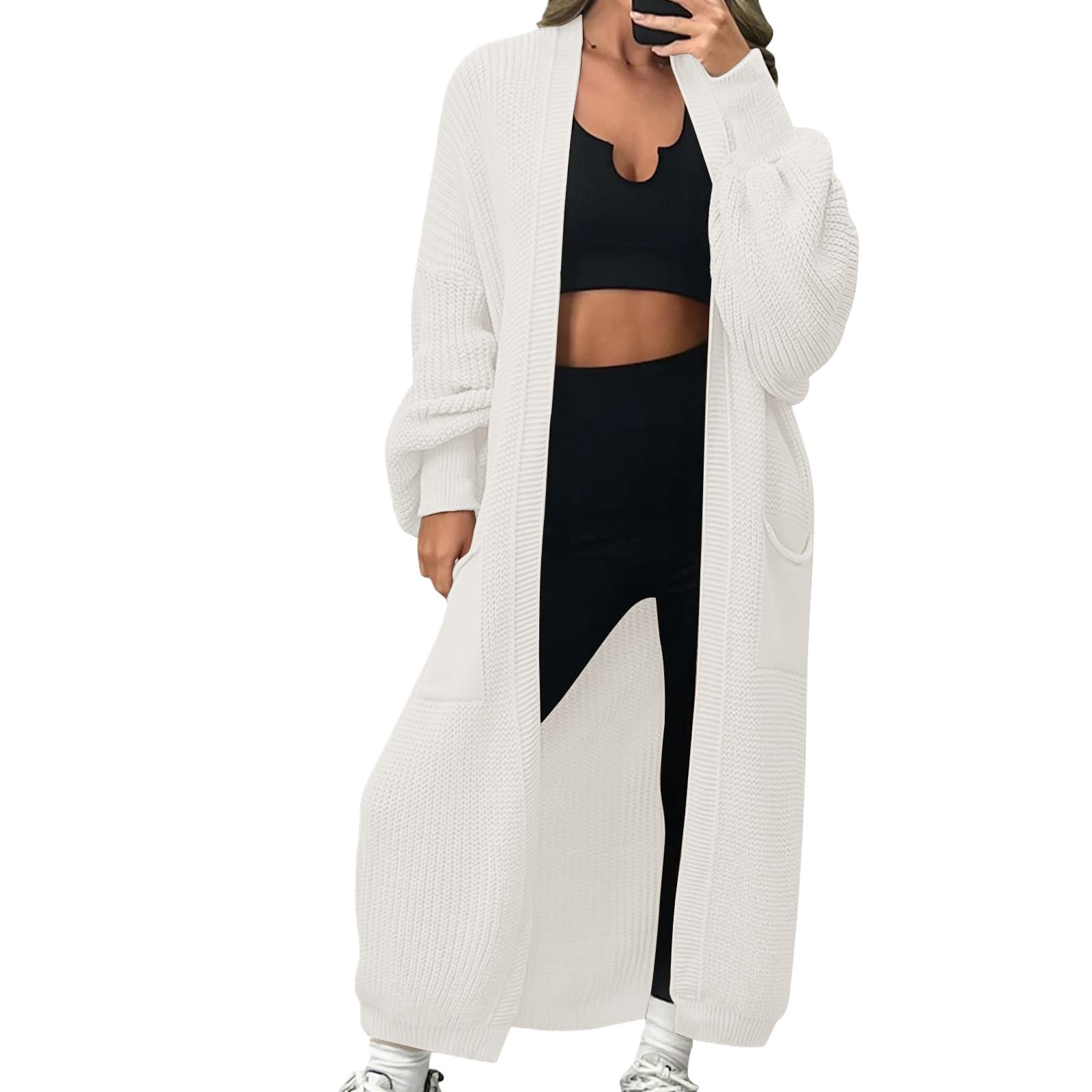 Smoneyful Womens Oversized Long Cardigan Sweater Open Front Chunky Knit Duster Sweater with Pockets Loungewear Cozy Slouchy