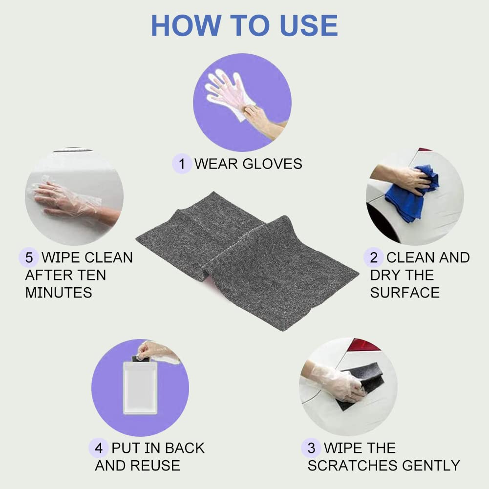 Chiffon Nano Anti-rayures Pour Voiture - 6 Lingettes Réutilisables Pour Effacer Rayures Légères, Traces D'eau, Oxydation