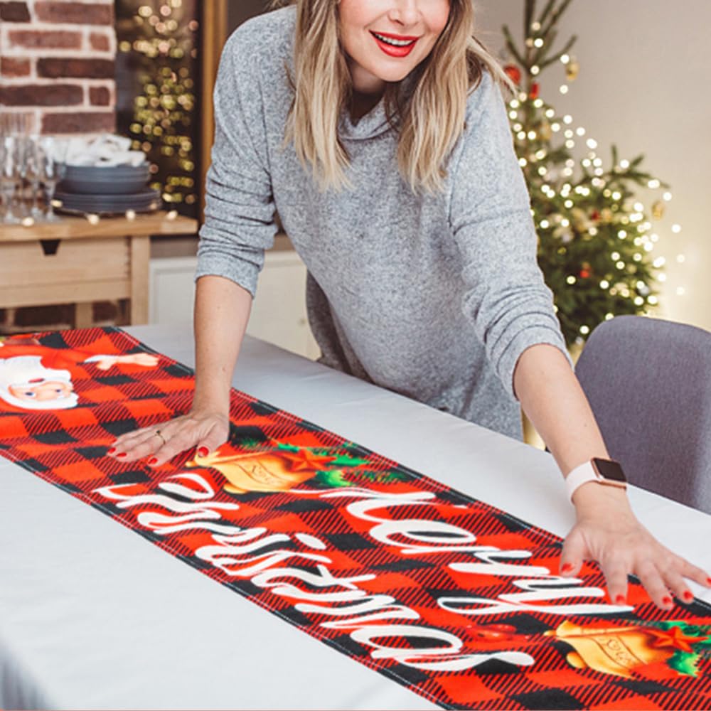 Chemin De Table Noël 40x140cm Rouge Élan Et Flocons - Déco Table Fêtes Hiver Moderne Intérieur Extérieur
