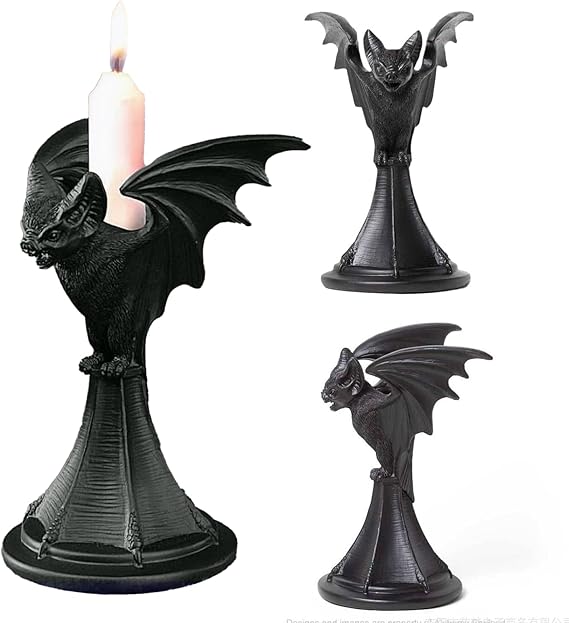 Bat Candle Holder,Black Resin Gothic Candlestick Holders,Bat Halloween Figurine