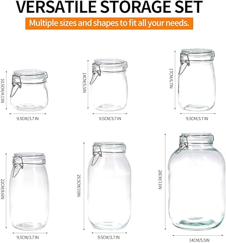 Miniatura 7 de Paquete de 5 tarros de almacenamiento de alimentos de 25 onzas con tapas herméticas, recipientes de vidrio de cierre de clip de alambre para
