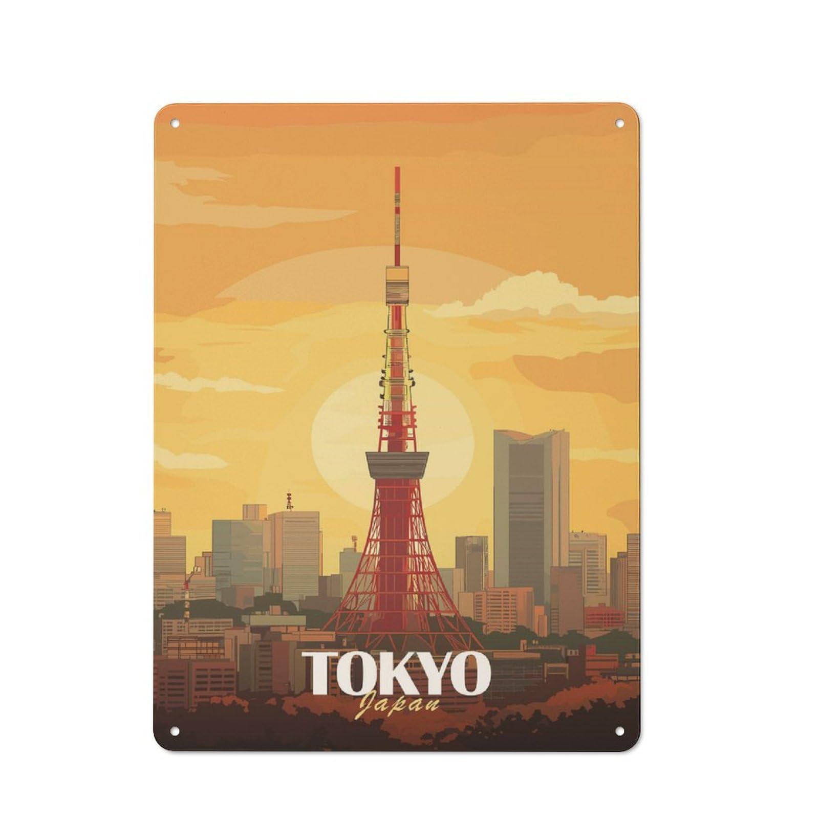 Tokyo Tower Sunset Warehouse Style Metal Wall Decor 40x30cm, Metal Wall Sign for Workspace, Cafe, Hallway Or Garage