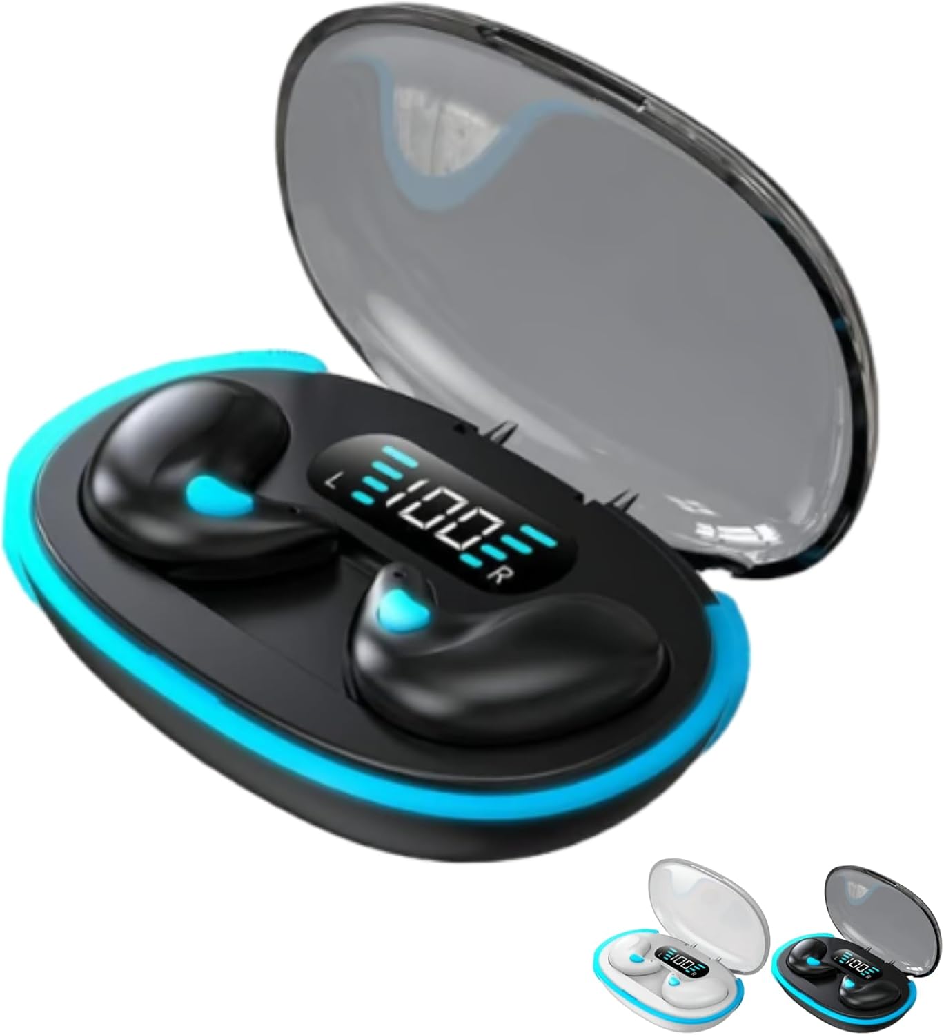 Benledning Sleep Bluetooth Earbuds, Sleep Earbuds for Side Sleepers, Noise Cancelling Earbuds for Sleep, Micro Sleep Earbuds, Sleep Earbuds Wireless Bluetooth,Bluetooth 5.4,LED Display (Black+White)