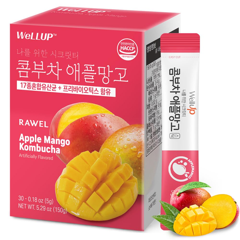 ㅣ30 Sticks l Rawel Kombucha Tea Powdered Drink Mix Probiotics & Prebiotics - Sugar Free and Fat Free (applemango)