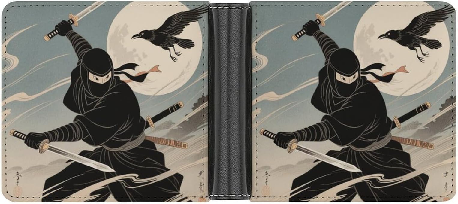 Ninja Shuriken Throw Wallet for Men Leather Bifold Wallet Front Pocket Wallets Card Holder Wallets Money Clip