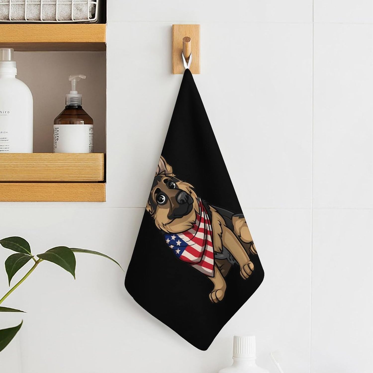 German Shepherd U.S Flag Hand Towels for Bathroom Kitchen Towels Small Towel Handkerchiefs with Hanging Loop 4PCS