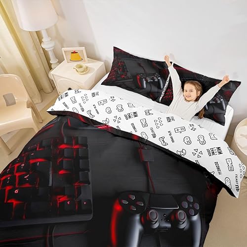 Miniatura 4 de Erosebridal Funda de Edredón de Juego Tamaño Full Juego de Ropa de Cama con Gamepad Videojuegos Estilo Moderno Sci-Fi Funda de Edredón para