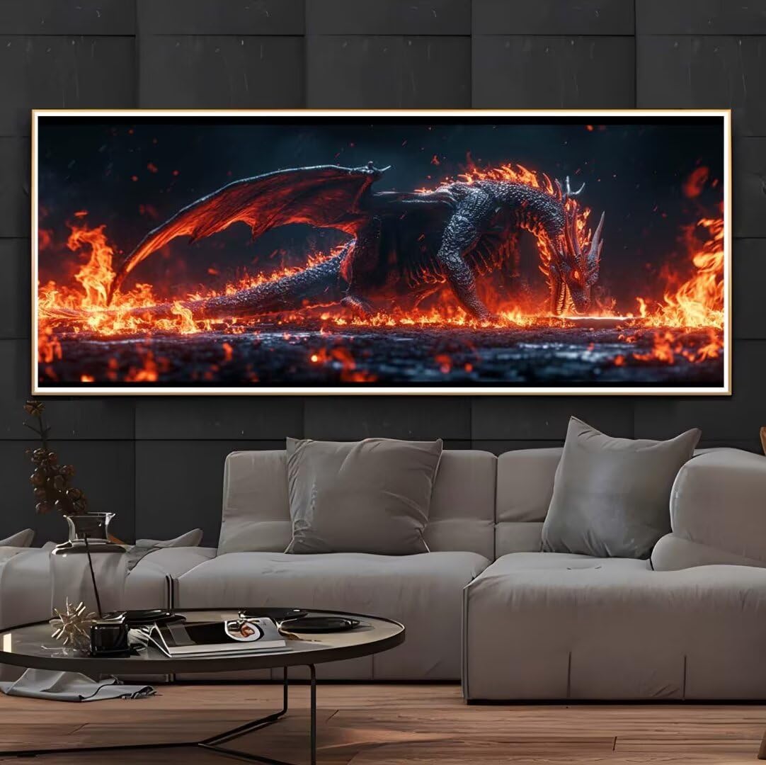 Diamond Painting Drache Tier Diamond Painting Erwachsene 5D Diamant Painting Bilder Erwachsene Kinder, DIY Diamond Painting Set Strass Stickerei Malerei für Home Wand Dekor Geschenke 120x40cm -278BD