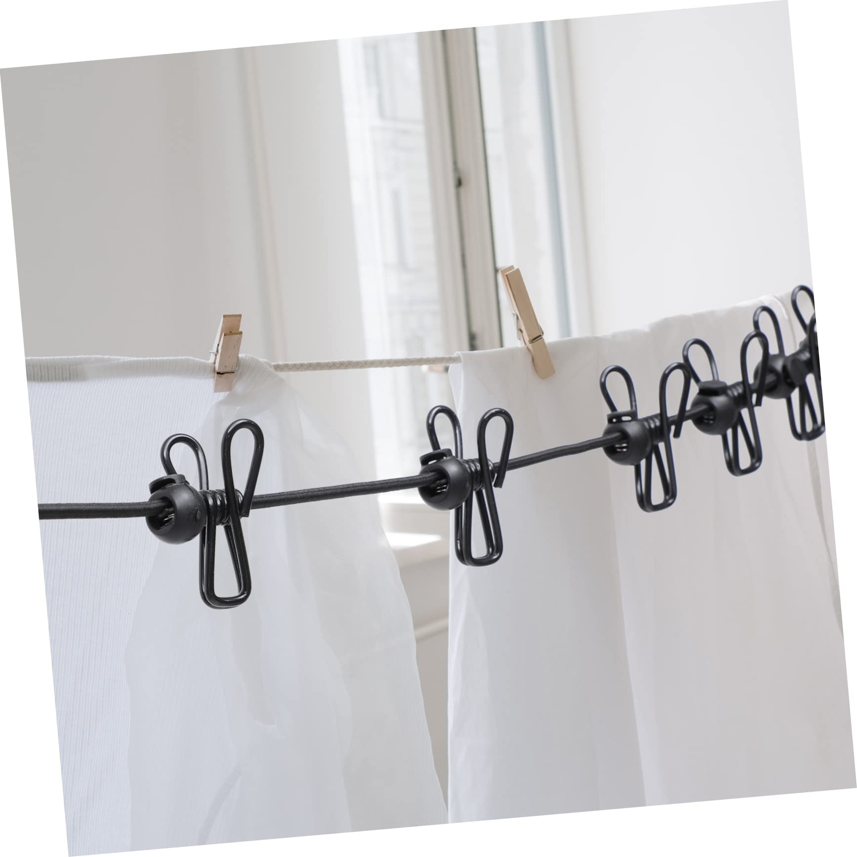 HOOTNEE 2Pcs Portable Outdoor Clothesline with Clips and Positioning Buckles Elastic Travel Clothesline for Camping Laundry and Backyard Use Black