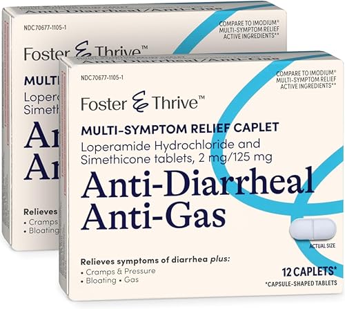 Miniatura 9 de Foster & Thrive Cápsulas antidiarreicas antigaseosas para aliviar múltiples síntomas con clorhidrato de loperamida y simeticona, tratamiento de