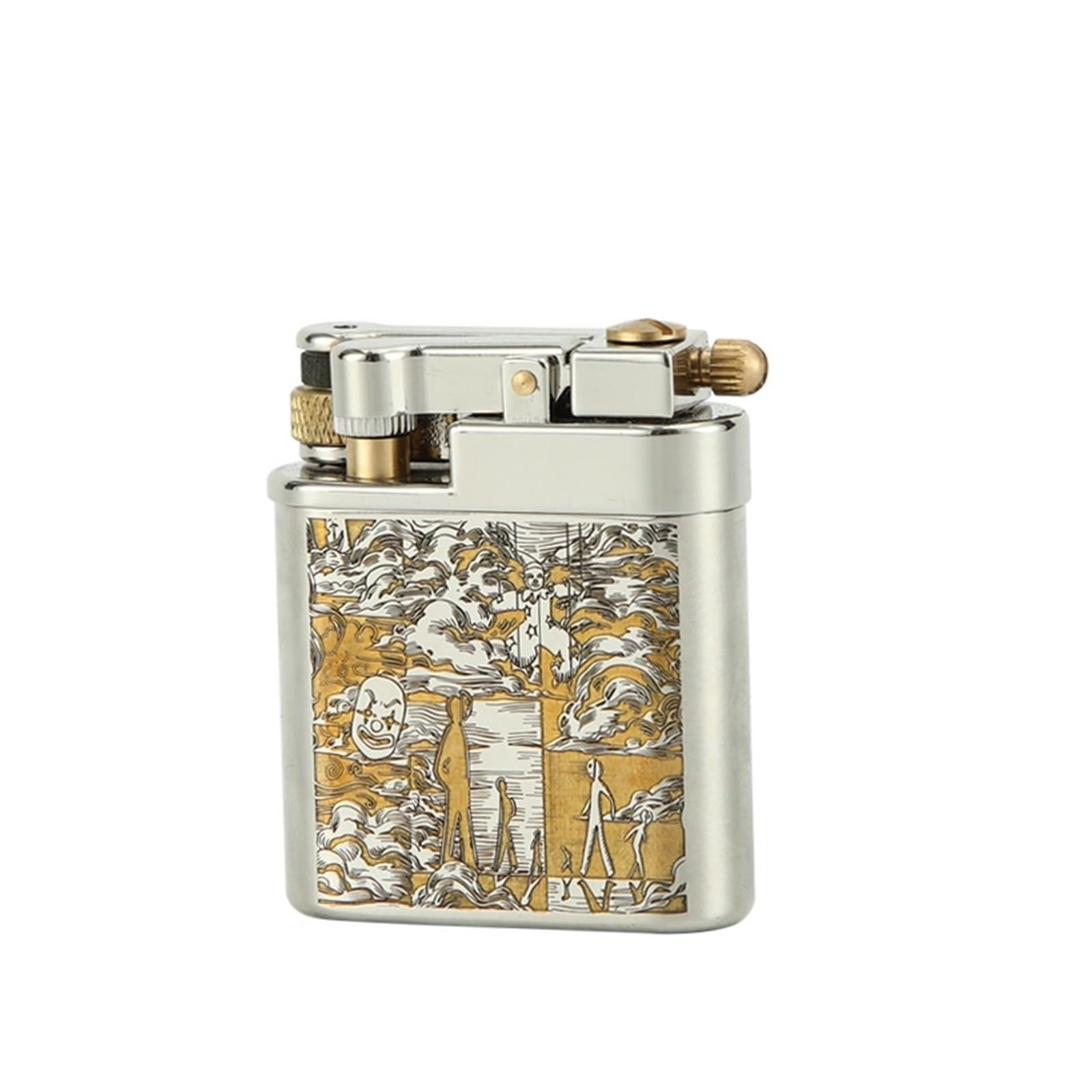 Encendedor de queroseno con grabado de doble cara, diseño de metal recargable, para hombres, padres, maridos, estilo elegante vintage (combustible no incluido)