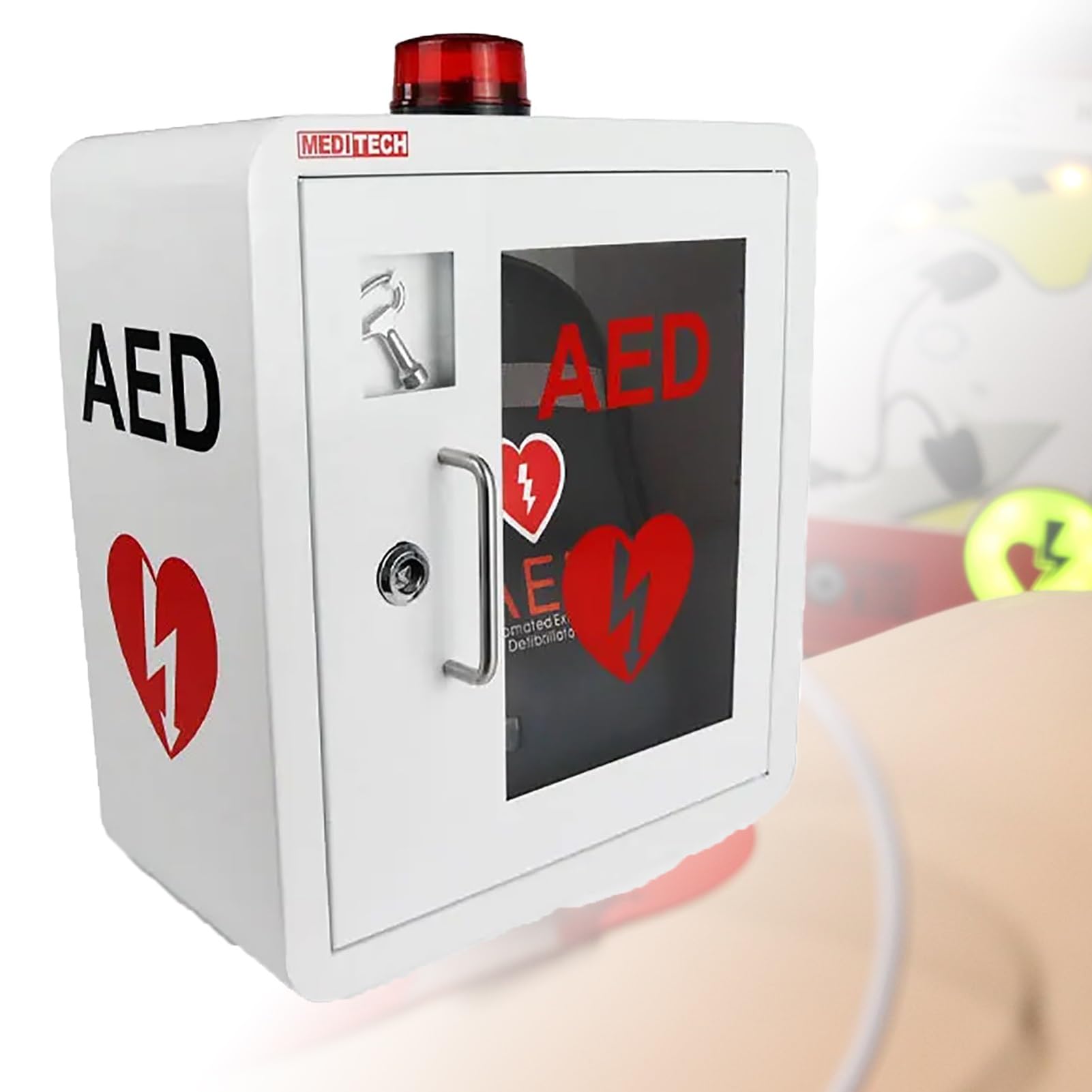 Armoire murale pour défibrillateur AED en acier avec alarme sonore et clé