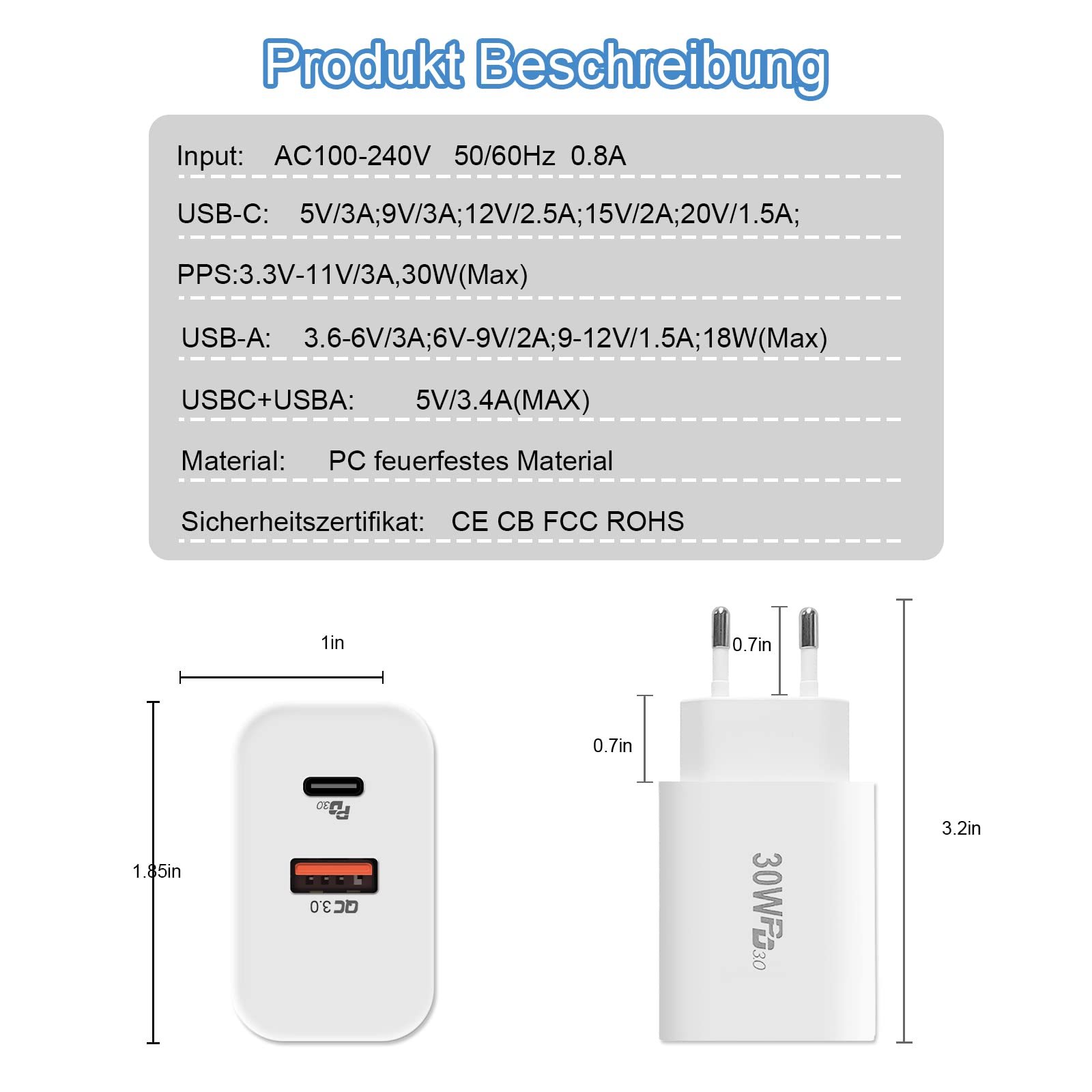 Ładowarka USB C 30 W, zasilacz USB C Cshare PD 3.0 Szybka ładowarka do Google Pixel 9 Pro, iPhone 15 Pro Max, Google Pixel 9Pro/9/9Pro XL/8 Pro/8/7 Pro/6 Pro/6a, ładowarka ścienna z dwoma portami