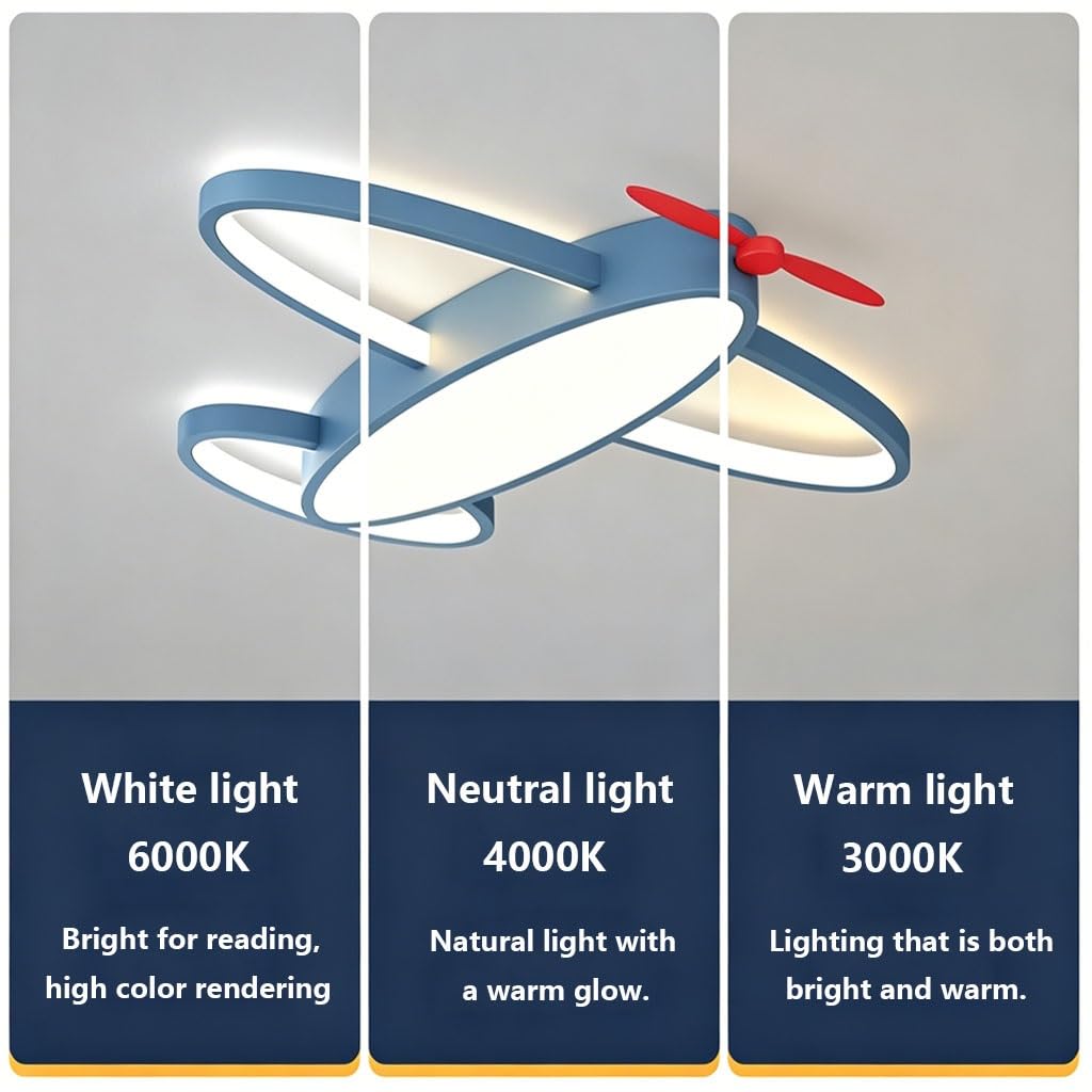 LED Einbau-Deckenleuchte Für Kinderzimmer 3-farbig Dimmbar Kreative Blaue Cartoon-Flugzeug Deckenlampe Mit Stufenloser Dimmung Für Kinderzimmer Babyzimmer Und Spielzimmer