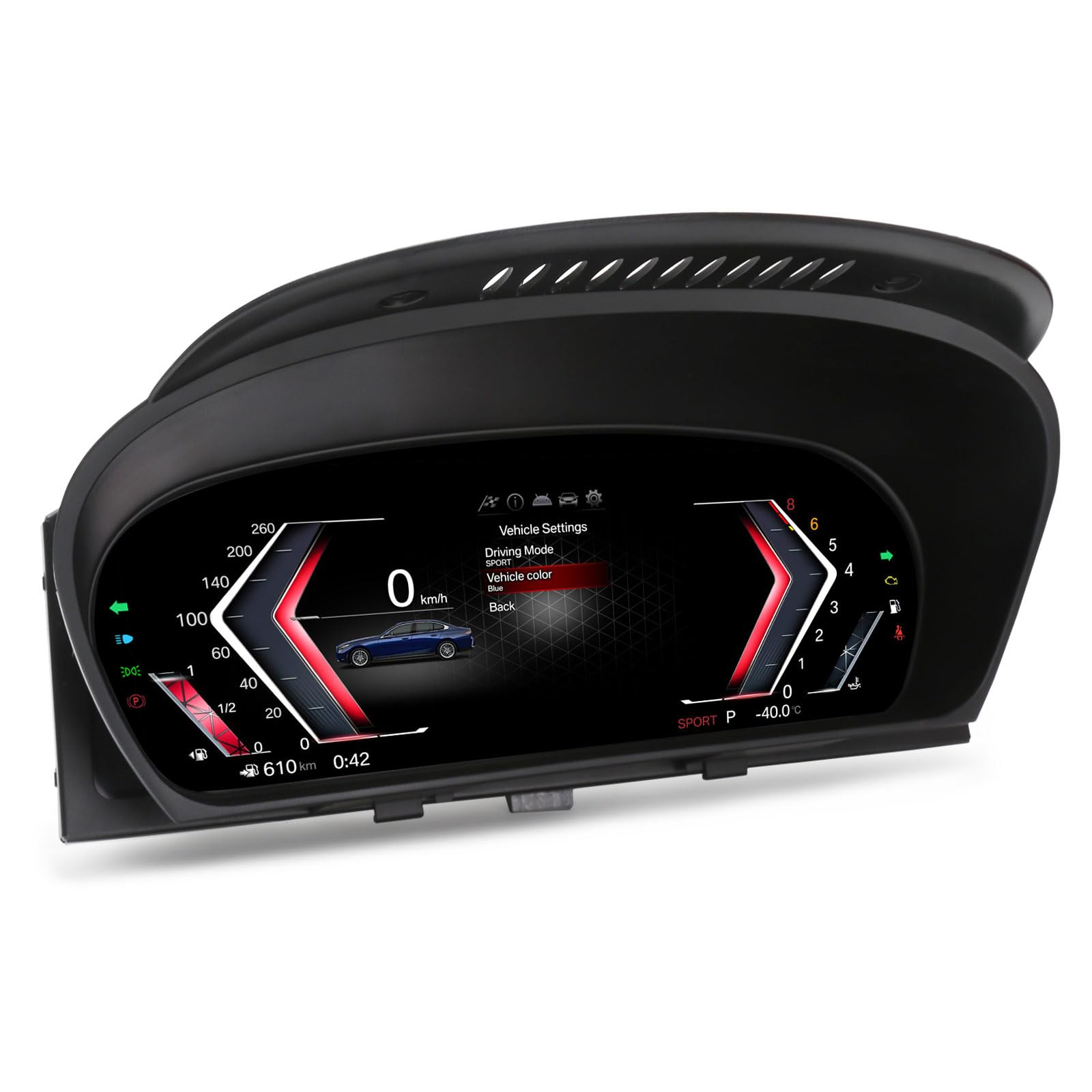 Tableau de bord digital 12,3'' Écran LCD pour BMW X5 E70 X6 E71 Série 5 E60 E61 CCC/CIC Système Tableau de bord Compteur de vitesse, 4-Cœur, 7 Styles UI, Plug & Play, Commande au volant, 1920 * 720P