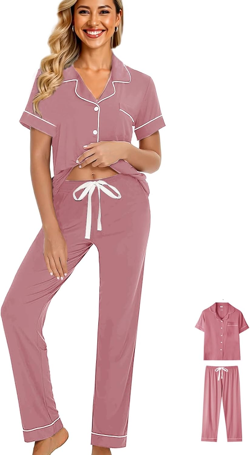 Womens Pajamas Set 3Pcs Pajama Sets Soft Sleepwear XS-XXL Button Down Lounge Sets Nightwear Long Pants Pjs Sets - Image 5