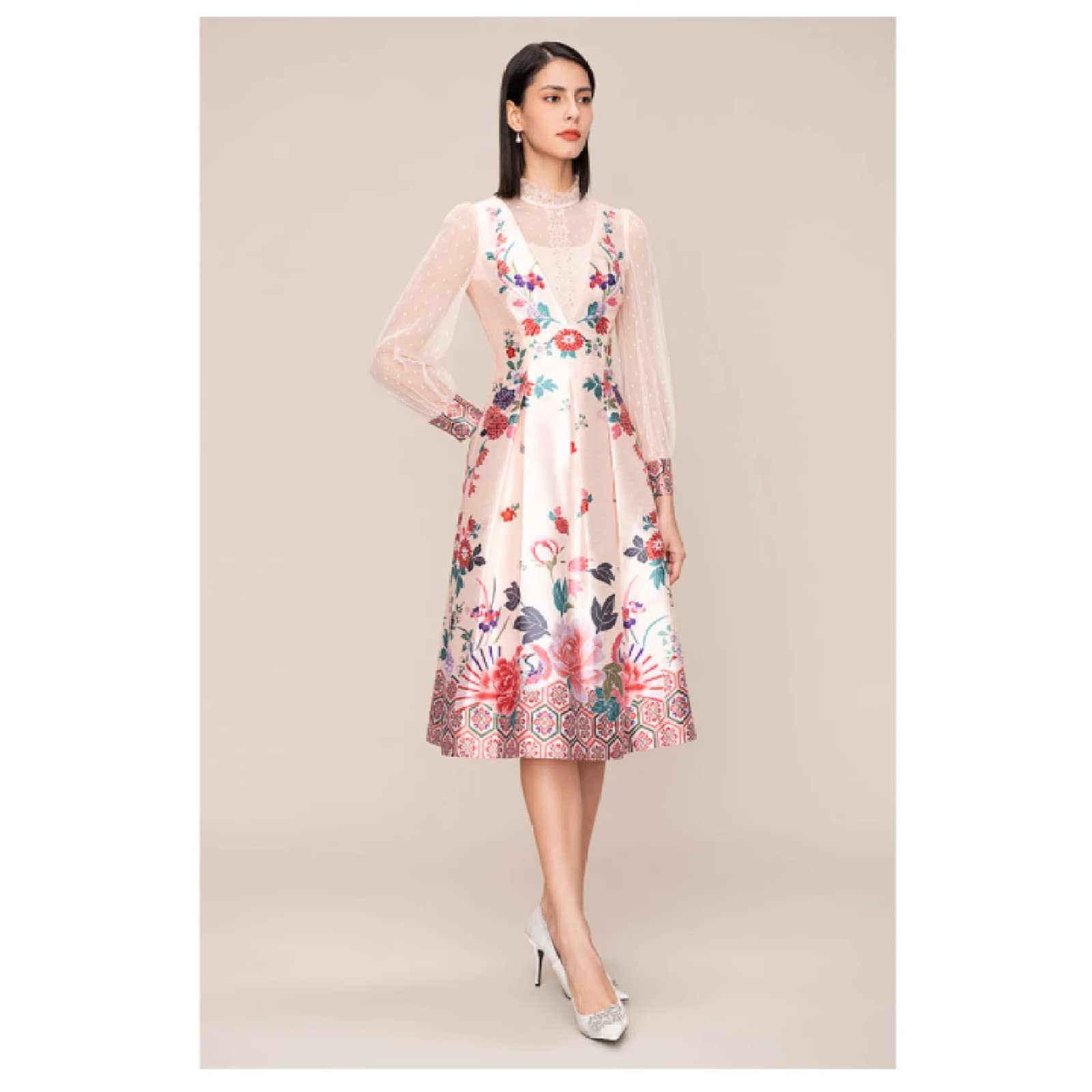 Moda para Mujer Estampado Floral Primavera Verano Una Línea Vestido Casual Oficina Señora Vestidos Retro Ropa De Moda Batas