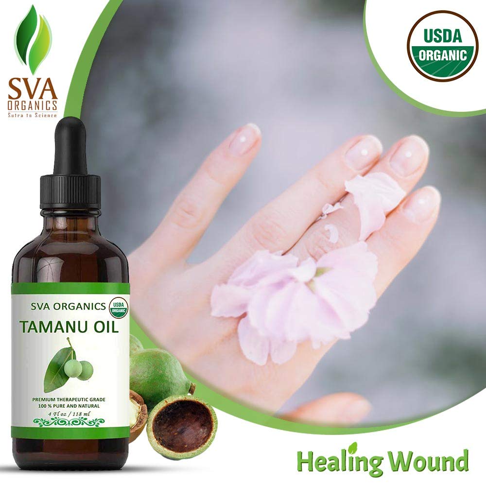 SVA Organics 100% Pure Tamanu Oil | USDA Certified Organic 4 Oz (118 ML) - Premium Grade Therapeutic Grade | Cold Pressed Oil For Face, Skincare, Strong Hair, and Body massage : Health & Household