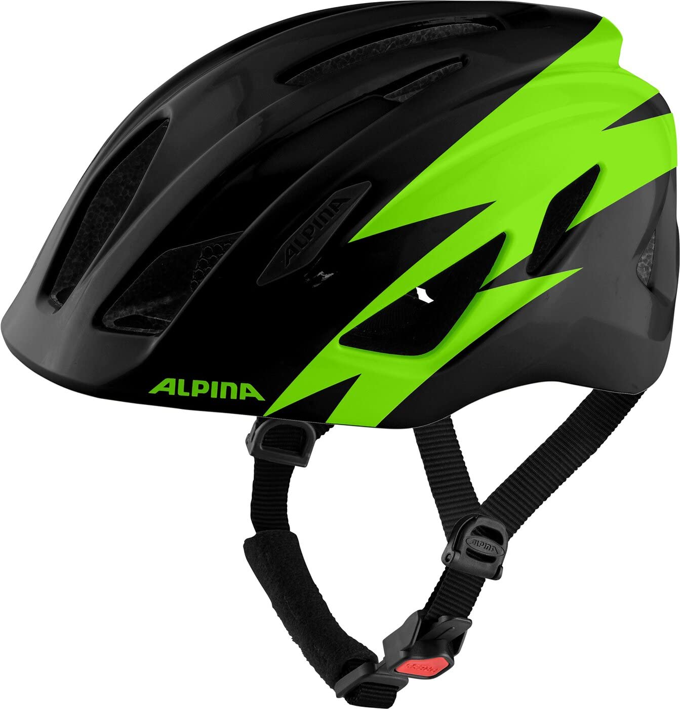 Alpina PICO - Leichter, Optimal Klimatisierter & Bruchfester Fahrradhelm mit Fliegennetz Für Kinder, optional mit Licht, Black-Green Gloss, 50-55 cm