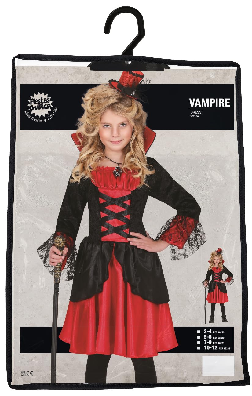 FIESTAS GUIRCA Stylish Vampire Girls Fancy Dress Costume - Elegant Red & Black Vampiress Dress - Halloween Girls Costumes Age 7-9 Years - Image 4