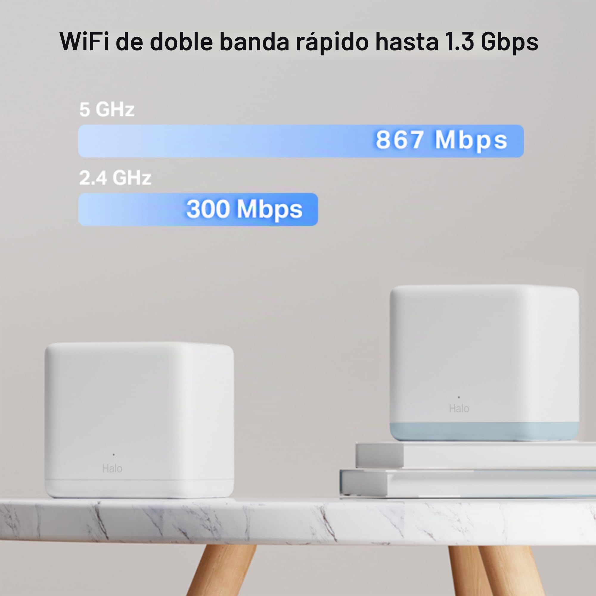 MERCUSYS Halo H1200G (3‑Pack) - WiFi Mesh AC1200 Gigabit Dual Band, Cobertura hasta 320 m², Roaming Inteligente, 1.2 Gbps, 6 Puertos Gigabit, Control por App