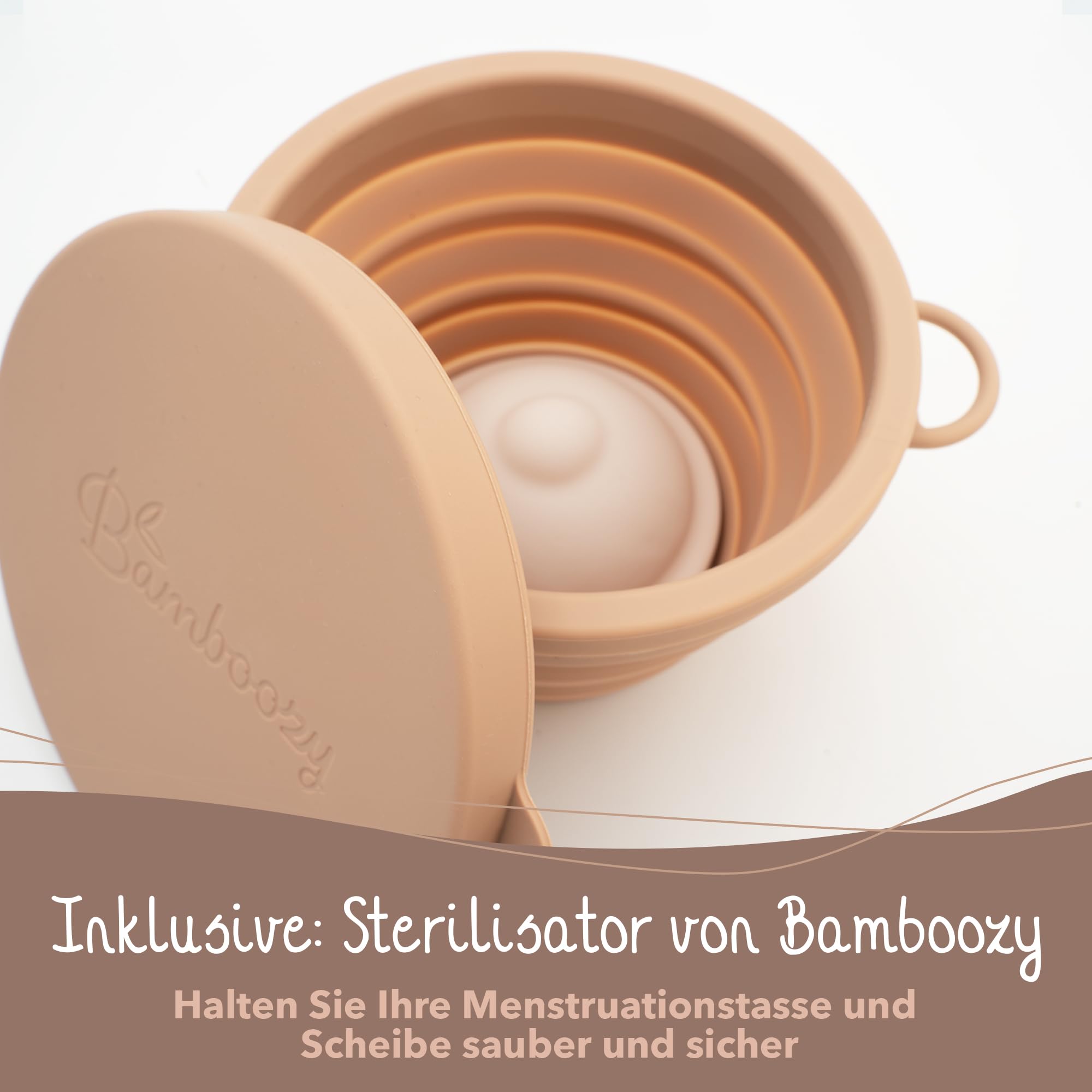Bamboozy Menstruationsscheibe Starter Set - 2 Periodenscheiben (M+L), Sterilisator und Lagertasche - Wiederverwendbare Discs für alle Strömungen - Sicher bei Sport und Schwimmen