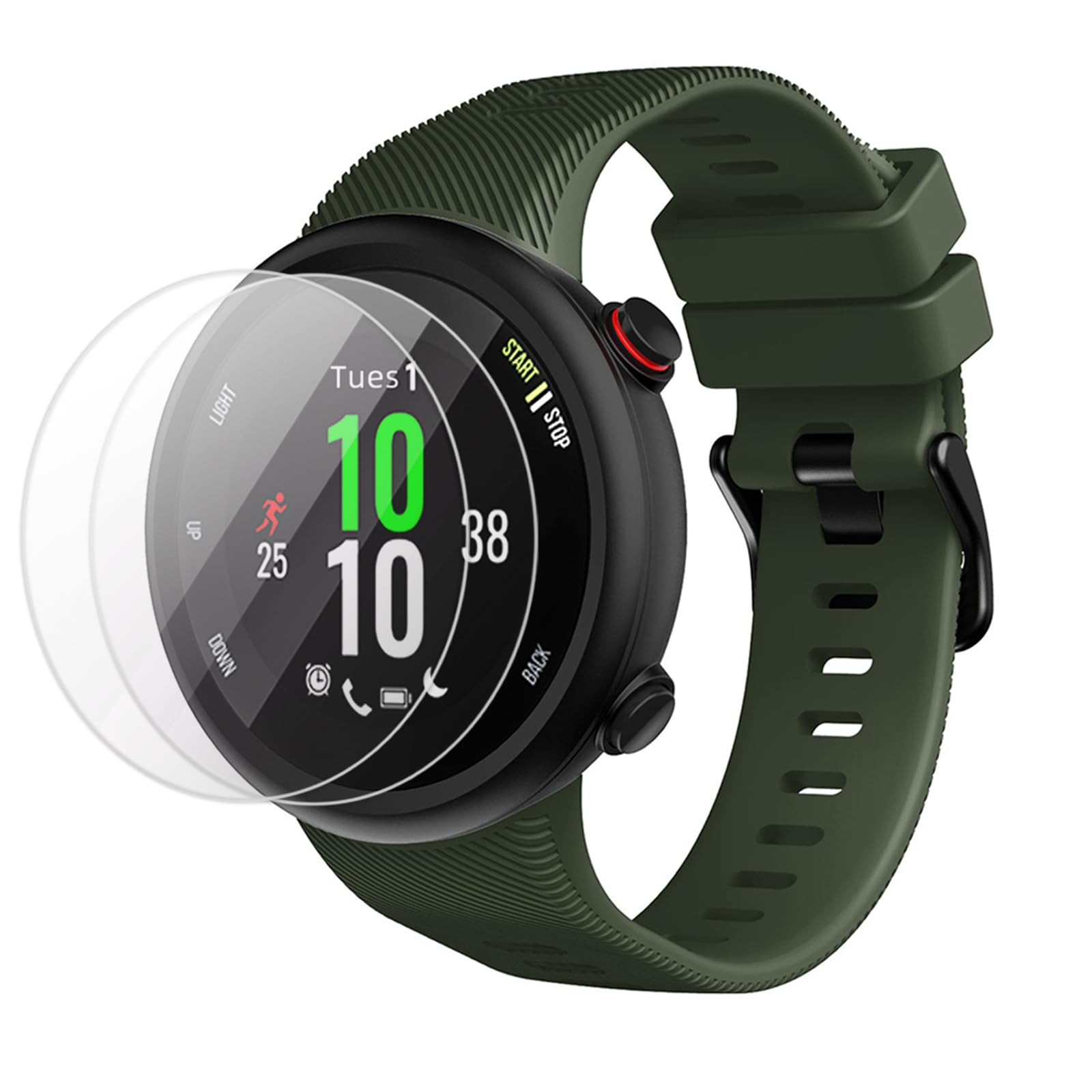 TopPerfekt Strap Compatible with Garmin Forerunner 45 and 2 x Screen Protector, Sport Silicone Wristband Arm Band Replacement Bracelet for Forerunner 45 (Oliver)