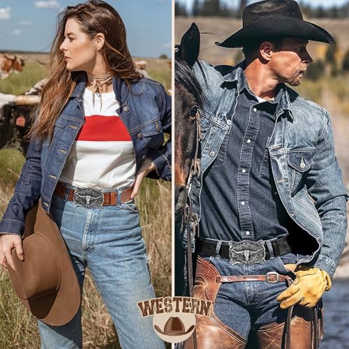 SANSTHS Cowboy Belt Western Belts for Men Women, Western Leather Belt Cowboy Cowgirl Belt Embossed Leather Belt for Jeans2