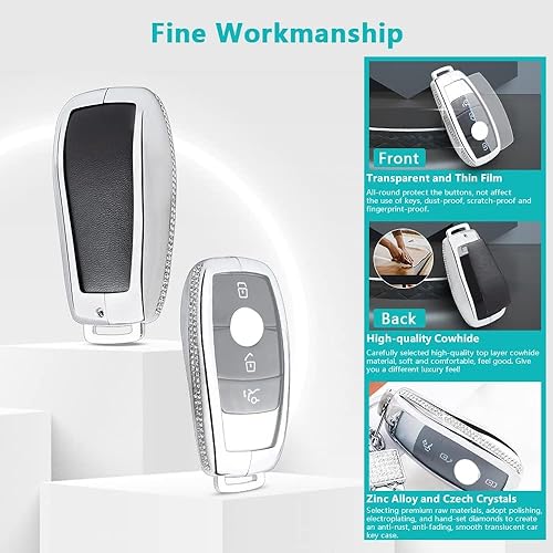 Miniatura 3 de PIFOOG Funda para llavero Mercedes, protector brillante compatible con Benz GLC GLE AMG CLA GLS A C E G S Clase aleación de zinc con diamantes de