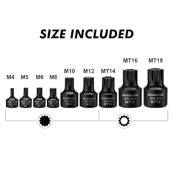 CASOMAN 9-Piece Low Profile Impact Triple Square Bit Socket