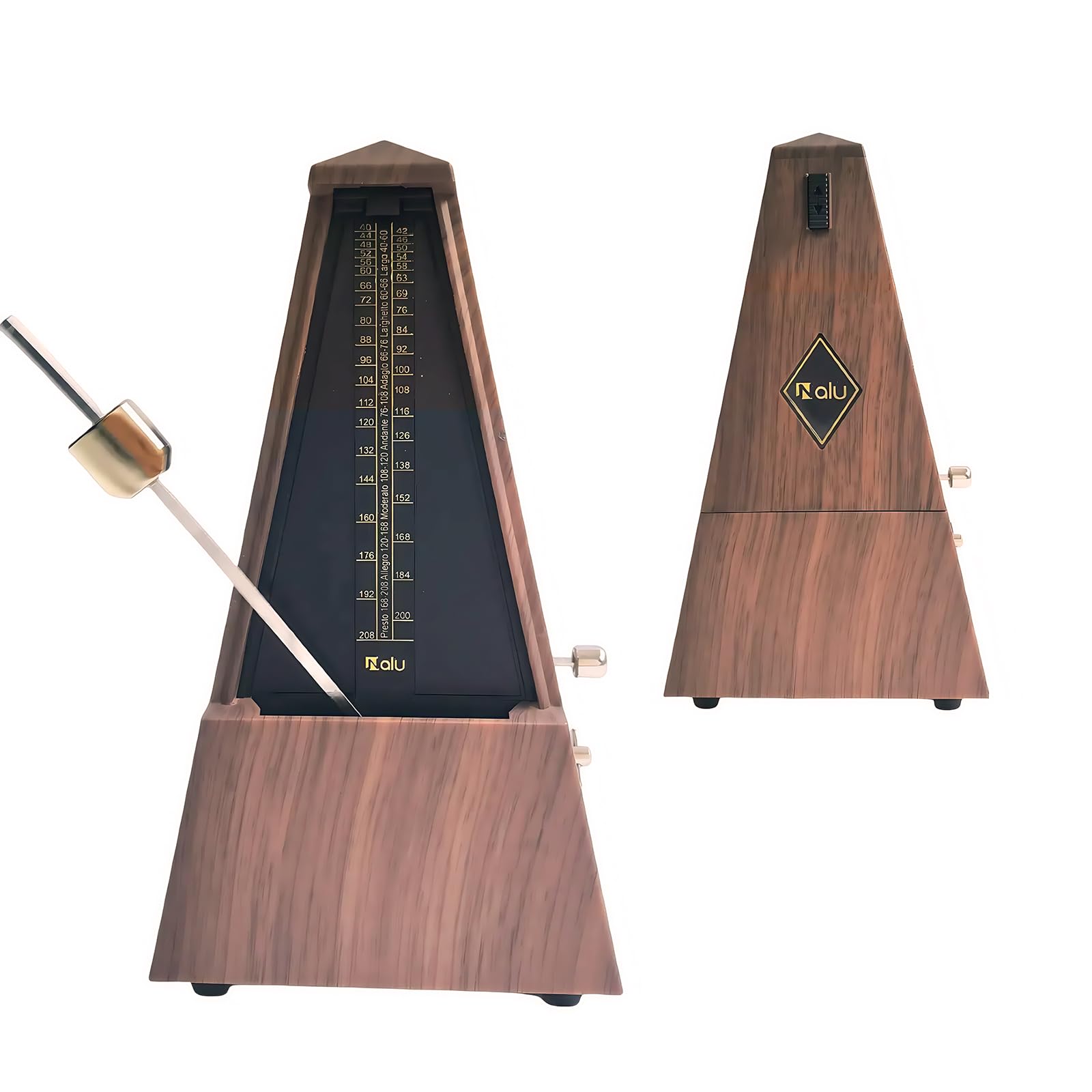 NALU Metronom - klasyczna mechaniczna nakręcana konstrukcja z dzwonkiem na fortepian, gitarę, skrzypce i wszystkie instrumenty (T-Wood Grain Brown)
