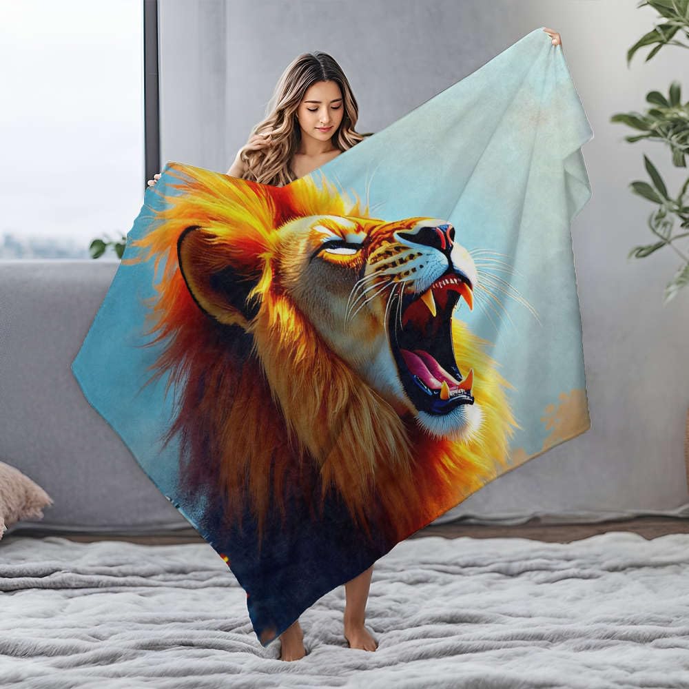 Couverture flanelle lion plaid de canapé pour soirées cocooning